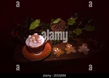 Fresh baked  Gingerbread mann on dark back ground  christmas Stock Photo