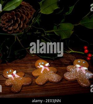 Fresh baked  Gingerbread mann on dark back ground  christmas Stock Photo