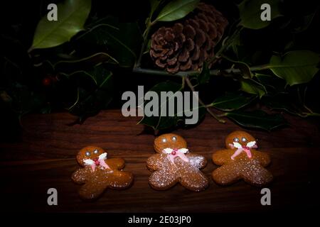 Fresh baked  Gingerbread mann on dark back ground  christmas Stock Photo