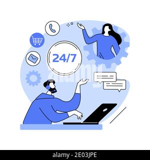 24-7 service abstract concept vector illustration. Stock Vector