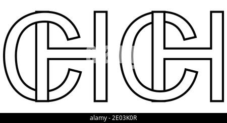 Logo sign hc and ch icon sign two interlaced letters H, C vector logo hc, ch first capital letters pattern alphabet h, c Stock Vector