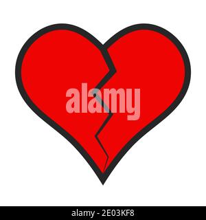 Heart icon crack divided in half, vector broken heart symbol of parting separation, concept of broken love, unhappy love, divorce, crisis of a Stock Vector