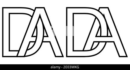 Logo ad and da icon sign two interlaced letters A D, vector logo ad da first capital letters pattern alphabet a d Stock Vector