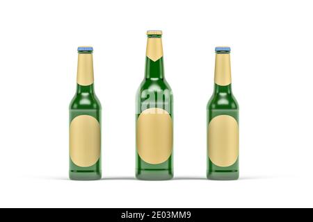 Beer bottles mockup isolated on white background - 3d render Stock Photo