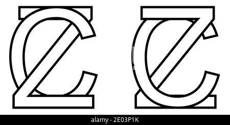 Logo sign zc cz icon sign two interlaced letters z, C vector logo zc, cz first capital letters pattern alphabet z, c Stock Vector