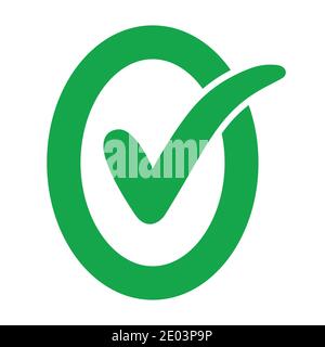 approved ok icon oval letter O with green check mark OK, vector check mark in letter o, consent and approval confirmation symbol Stock Vector