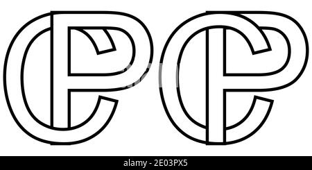 Logo sign pc cp icon sign two interlaced letters P, C vector logo pc, cp first capital letters pattern alphabet p, c Stock Vector
