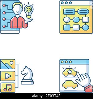 User experience improvement RGB color icons set Stock Vector