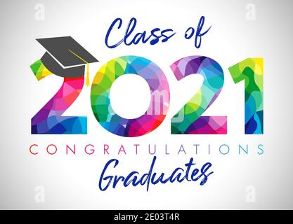 Class of 2021 year graduation banner, awards concept. Class off holiday colour invitation card. 3D digits 20, 21. Isolated abstract graphic design tem Stock Vector