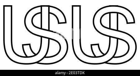 Logo us and su icon sign two interlaced letters U S, vector logo us su first capital letters among pattern alphabet u s Stock Vector