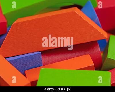 Lots of colorful wooden building blocks Stock Photo