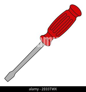 Icon, flat slotted screwdriver, vector cartoon comic slotted screwdriver for unscrewing screws, concept hand tool Stock Vector