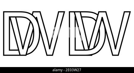 Logo wd dw icon sign two interlaced letters W D, vector logo wd dw first capital letters pattern alphabet w d Stock Vector