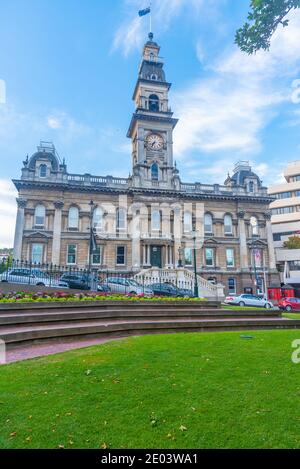 Sunset view of Dunedin town hall in New Zealand Stock Photo