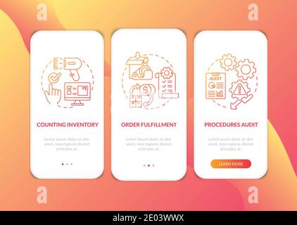 Warehouse procedures red onboarding mobile app page screen with concepts Stock Vector