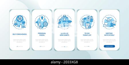 Beating procrastination methods onboarding mobile app page screen with concepts Stock Vector