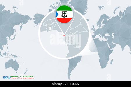 World map centered on America with magnified Equatorial Guinea. Stock Vector