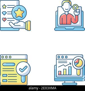 Web analytics and management RGB color icons set Stock Vector
