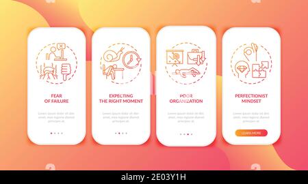 Burnout onboarding mobile app page screen with concepts. Negative ...