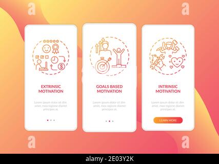 Motivation types onboarding mobile app page screen with concepts Stock Vector
