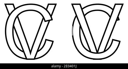 Logo sign vc cv icon sign two interlaced letters V, C vector logo vc, cv first capital letters pattern alphabet v, c Stock Vector