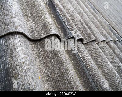 Fragment of the old roof covered with slate sheets Stock Photo