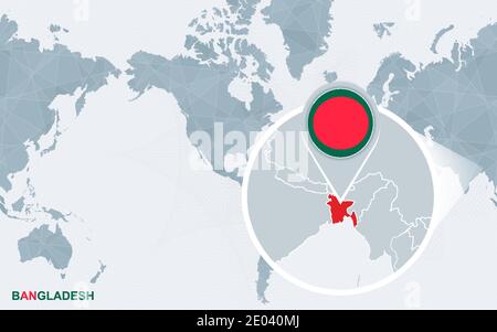 World map with magnified Bangladesh. Bangladesh flag and map Stock ...