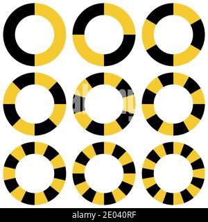 circle yellow and black sectors vector safety stripe warning, circle warns caution design. warn caution border, stripe safety warning ring Stock Vector