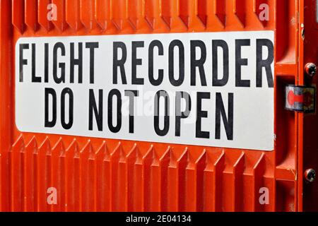 sidewall of flight data recorder from aircraft Stock Photo