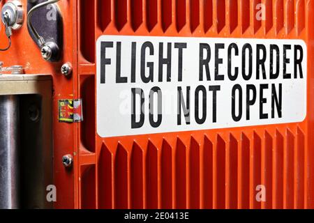 sidewall of flight data recorder from aircraft Stock Photo