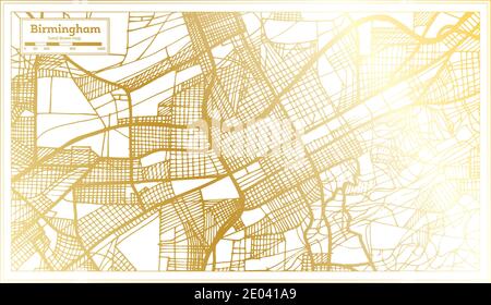 Birmingham Alabama USA City Map in Retro Style in Golden Color. Outline Map. Vector Illustration. Stock Vector