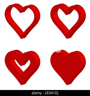 Set 3d red shape heart icon, vector set heart shape, lovers Valentines day Stock Vector