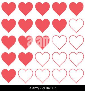 Icon sign rating of love and trust, outline and silhouette of hearts showing the level trust and love, vector rating heart Stock Vector