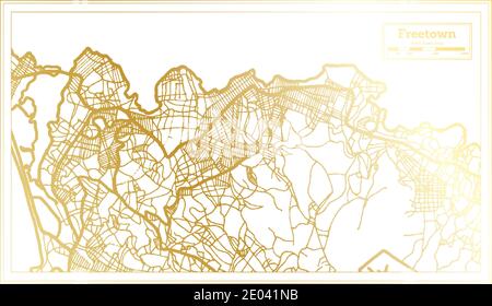 Freetown Sierra Leone City Map in Retro Style in Golden Color. Outline Map. Vector Illustration. Stock Vector