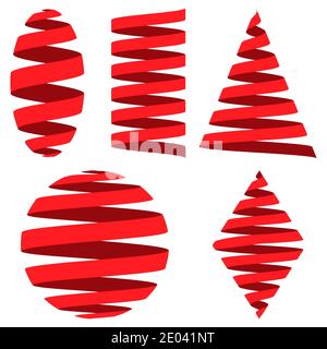 Set 3D ribbon strip, centered on the geometric shapes sphere , cylinder and cone, vector logo holiday decoration on new year or mobile app, easy edit Stock Vector