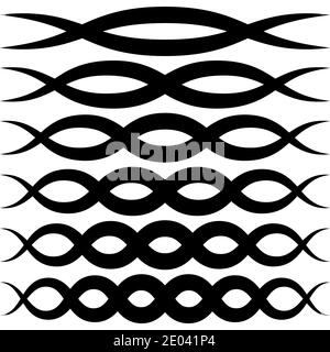 Set wave patterns for decoration, vector wave intersecting stripes macrame elegant squiggle, elements of calligraphy Stock Vector