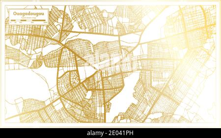 Ouagadougou Burkina Faso City Map in Retro Style in Golden Color. Outline Map. Vector Illustration. Stock Vector