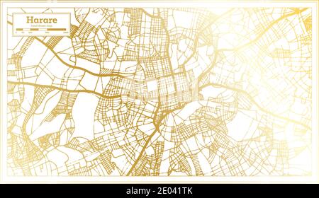 Harare Zimbabwe City Map in Retro Style in Golden Color. Outline Map. Vector Illustration. Stock Vector