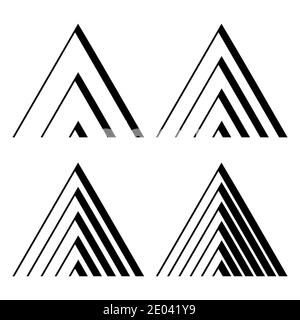 Black triangular logo stripes in a modern style. Colorful geometric logo. Design template. Isolated vector illustration. Illustration triangle shape Stock Vector