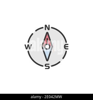 Compass north direction. Filled color icon. Isolated weather vector illustration Stock Vector