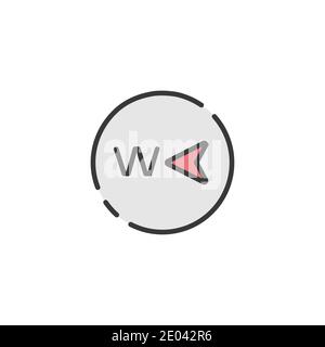 West direction. Filled color icon. Isolated weather vector illustration Stock Vector