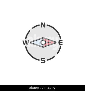 Compass east direction. Filled color icon. Isolated weather vector illustration Stock Vector
