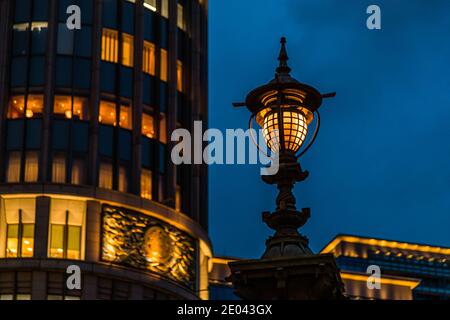 Tokyo: tradition and modernity Tokyo City Street lamp. Nihonbashi Bridge in Tokyo is the starting point for all distances in Japan Stock Photo