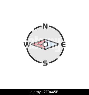 Compass west direction. Filled color icon. Isolated weather vector illustration Stock Vector