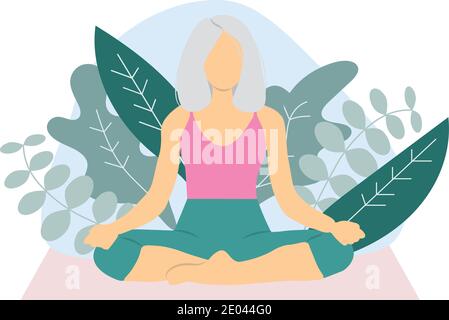 Elderly woman doing yoga in nature Stock Vector