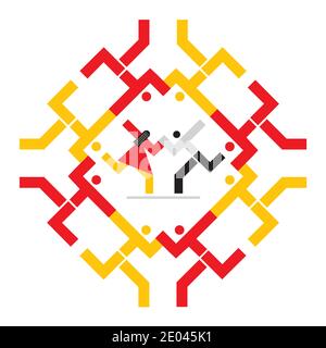 Dancing party, abstract decorative symbol. Abstract decorative Illustration of dancing couple in the middle of a circle of dancers.Vector available. Stock Vector