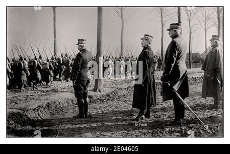 WW1 First World War France Joffre, Foch, D'Urbal Photograph shows (left to right) General Joseph Joffre (1852-1931), Marshal Ferdinand Foch (1851-1929), officer Victor d'Urbol (1858-1943) and General Maurice Balfourier (1852-1933) who served in the French Army during World War I. Bain News Service,  [between ca. 1915 and ca. 1920] World War, 1914-1918 Glass negatives. Stock Photo