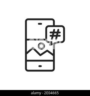 Hashtag line black icon. SMM promotion. Outline pictogram Stock Vector