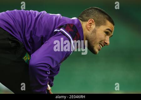 Norwich, Norfolk, UK. 29th December 2020; Carrow Road, Norwich, Norfolk, England, English Football League Championship Football, Norwich versus Queens Park Rangers; Emi Buendia of Norwich City during the warm up Credit: Action Plus Sports Images/Alamy Live News Stock Photo