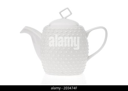 White teapot isolated on white background. Stock Photo